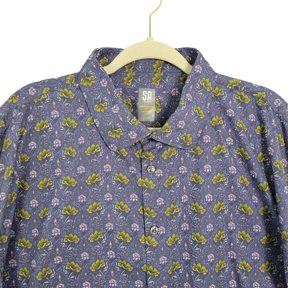 Stacy Adams Purple Floral Performance Modern Fit Button Shirt SIZE 19 34/35 - Picture 1 of 11